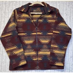 VTG Bear Ridge Outfitters Aztec Jacket Womens LARGE Red Tan Blanket Fleece USA